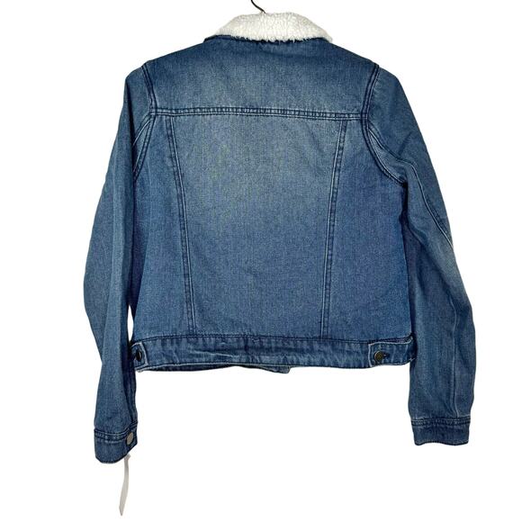 Joujou Denim Trucker Jacket Faux Fur Lining Collar Button Up Small NWT Dark Wash - Picture 2 of 13
